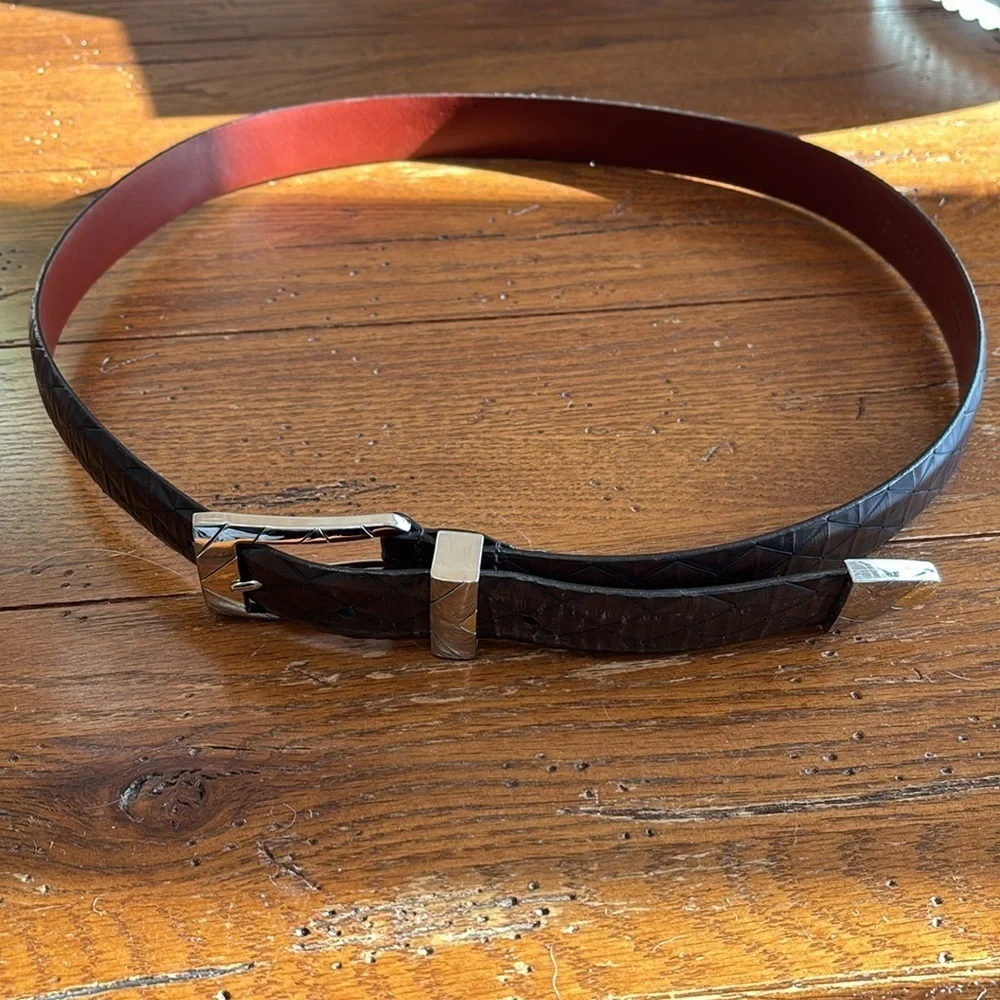 Johnston & Murphy Brown Italian Calfskin Belt Men’s Two Tone Metal 7302 Size 38